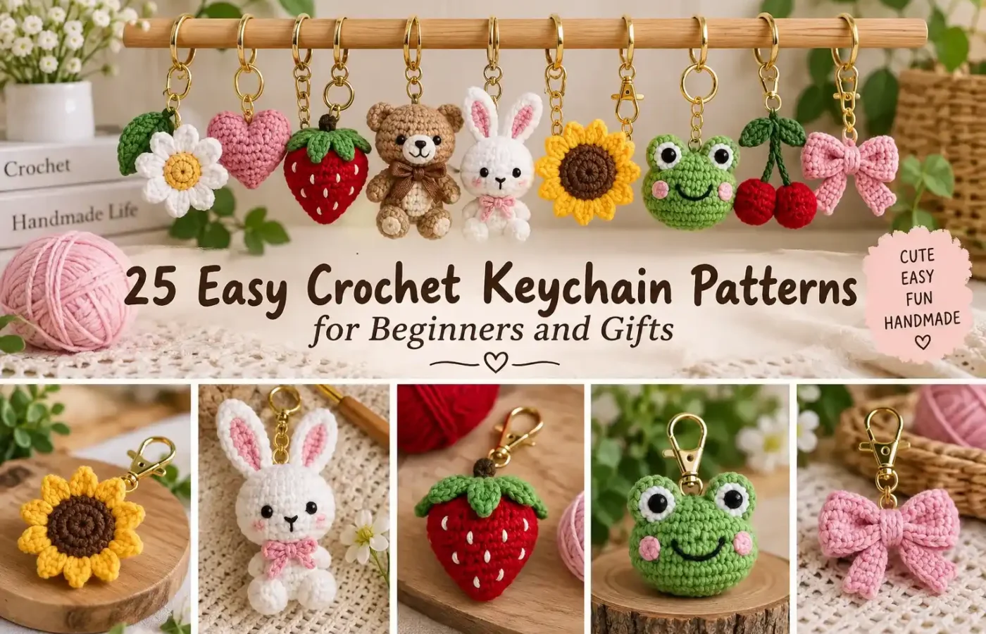 25 easy crochet keychain patterns for beginners and handmade gifts