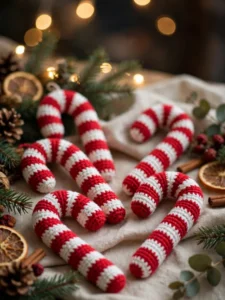 Red and white crochet candy cane ornament
